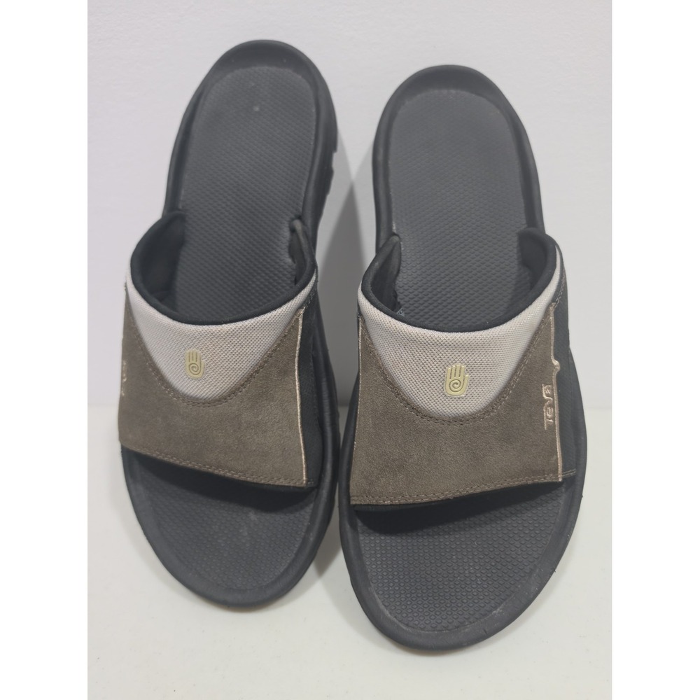 Teva Men's 14 Slide Sandals Brown Suede Leather Straps Slip On